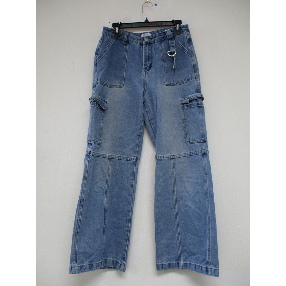 Forever 21 Cargo Jeans Women 28 Blue Utility Wide‎ Leg Relaxed Fit Workwear
